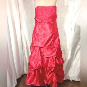 Gunne Sax By Jessica McClintock,Vintage Lng Strapless Red Satin Ruffle,Formal,16